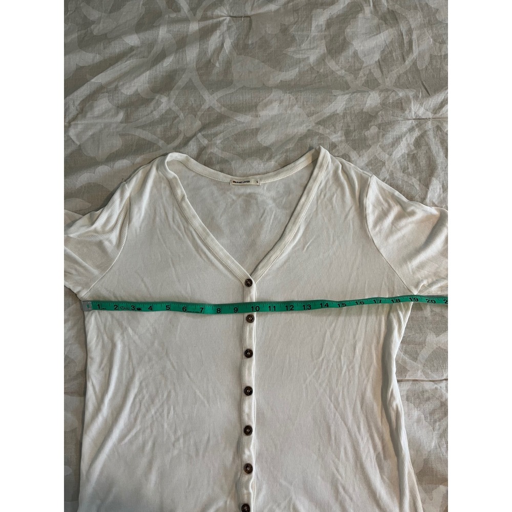 Marine Layer Lexi Ribbed Shirt White V-Neck Button Front Cropped Large - Picture 9 of 11